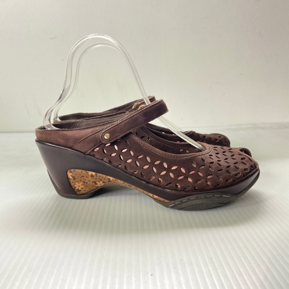 J-41 Jambu Adventure On Journey Wedge Clog Mary Jane Shoes Brown Suede Womens 9